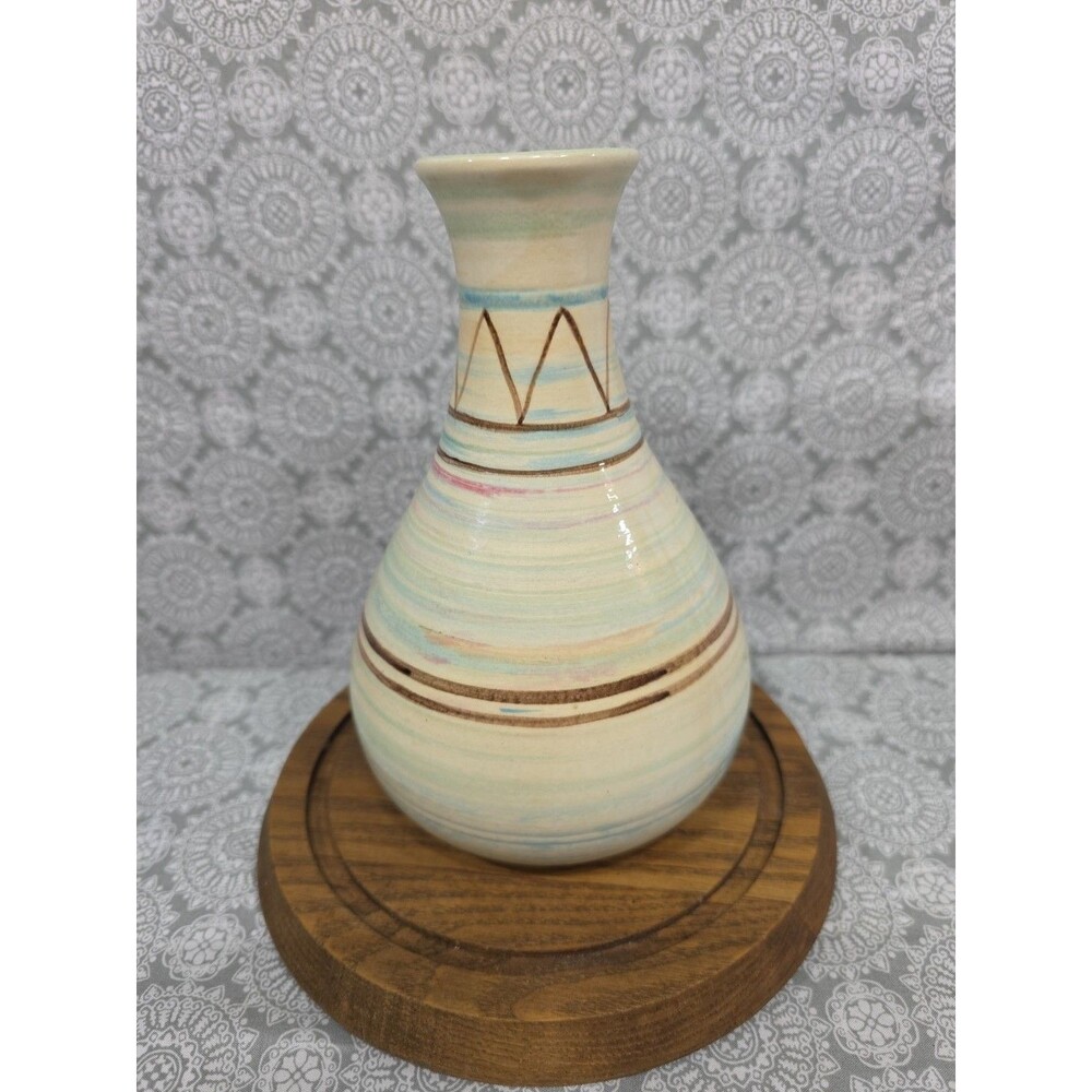 Southwestern Pottery Flower Vase 8" X4.5" Glazed Pastels Ivory Porcelain Ceramic